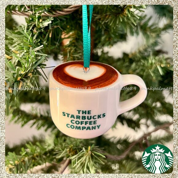 πβ NIB/NWT 2025 Starbucks Ceramic Latte Mug Christmas Tree Ornament Dated - Picture 3 of 8